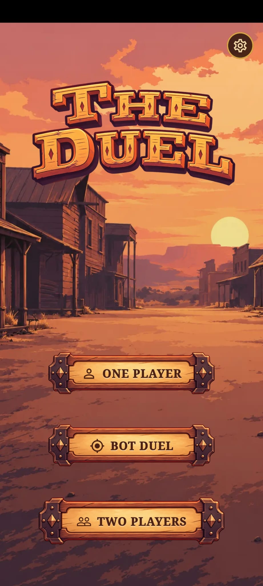 The Duel main menu with one-player, bot duel and two-player modes